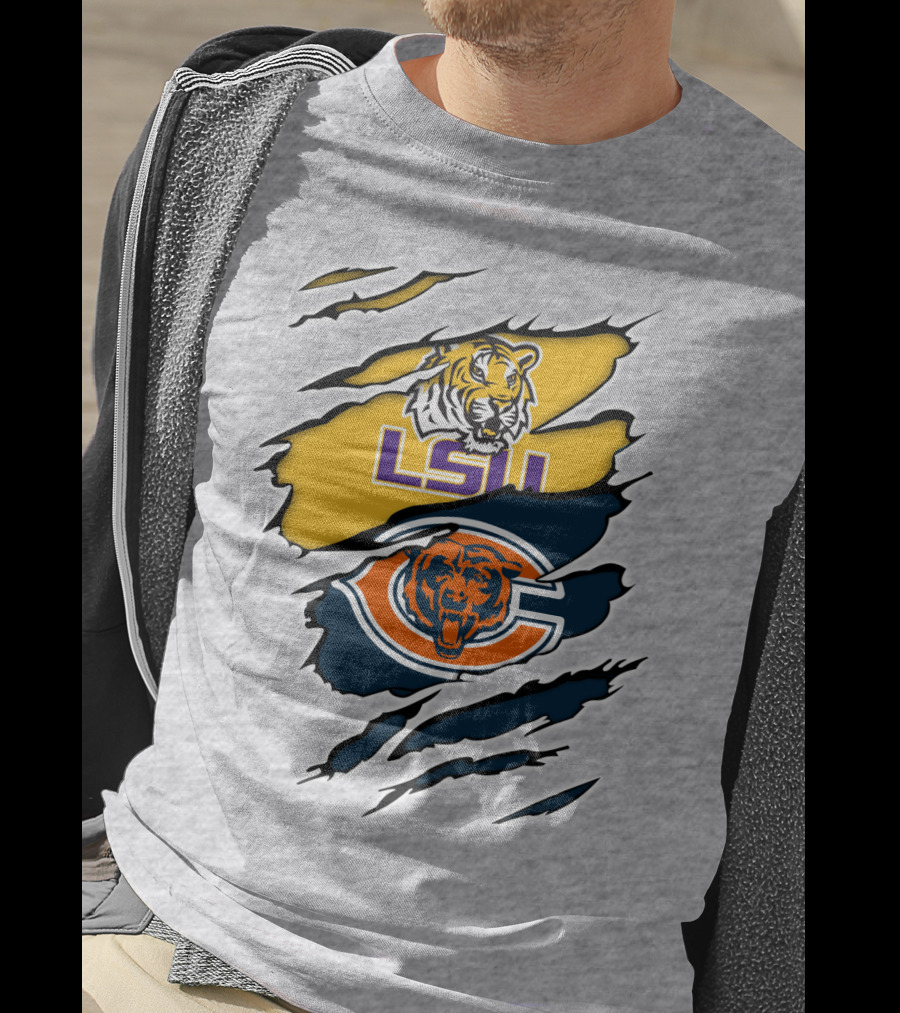 LSU Tigers Chicago Bears Claw Marks T-Shirt