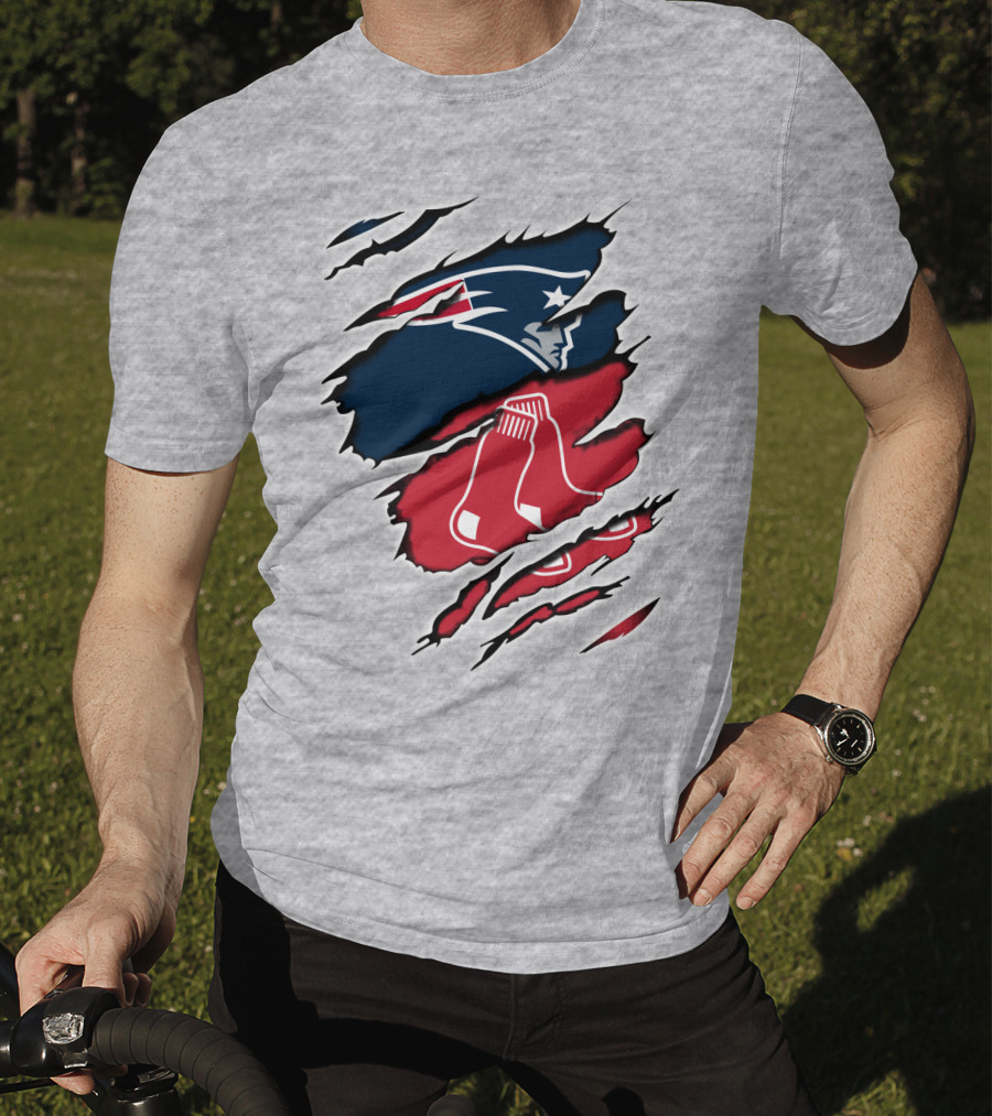 Patriots Red Sox Logos Torn T-Shirt