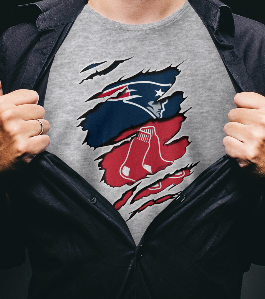 Patriots Red Sox Logos Torn T-Shirt