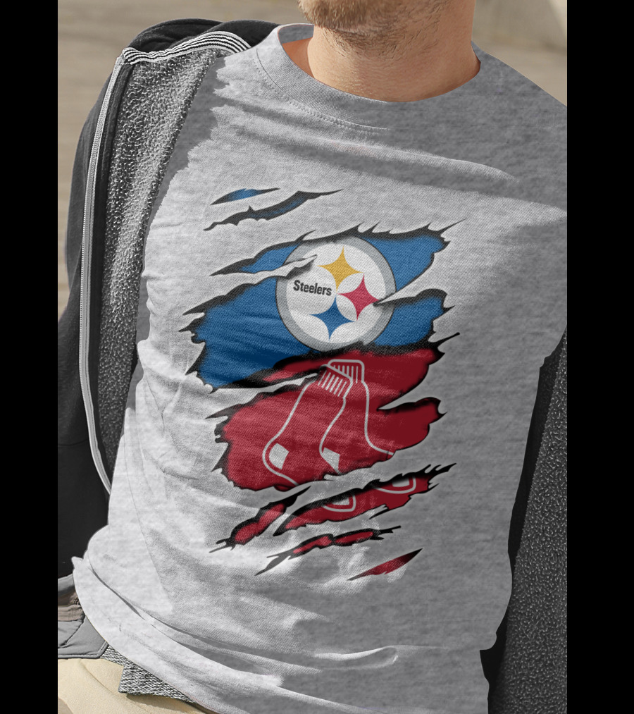 Steelers Redsox Logo Fusion Rip T-Shirt