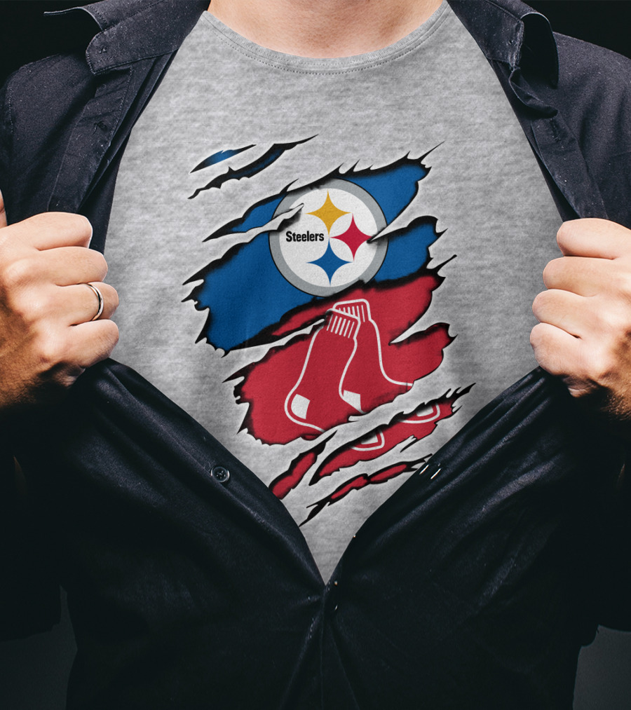 Steelers Redsox Logo Fusion Rip T-Shirt