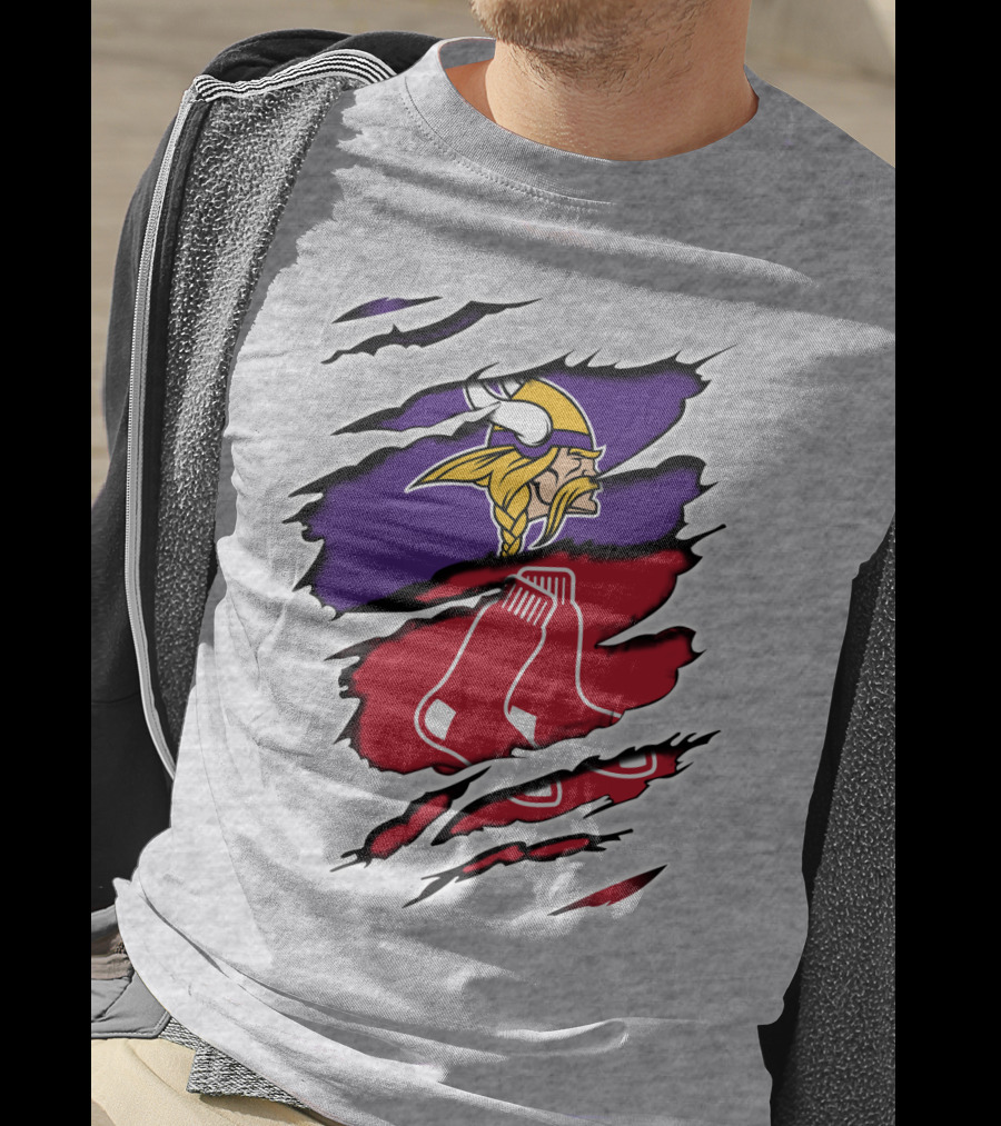 Vikings Redsox Logo Mashup Football Baseball Crossover T-Shirt