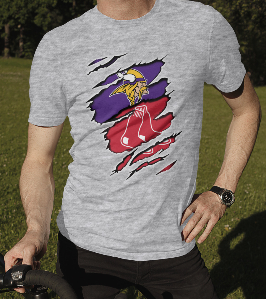 Vikings Redsox Logo Mashup Football Baseball Crossover T-Shirt
