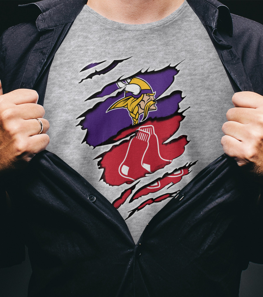 Vikings Redsox Logo Mashup Football Baseball Crossover T-Shirt