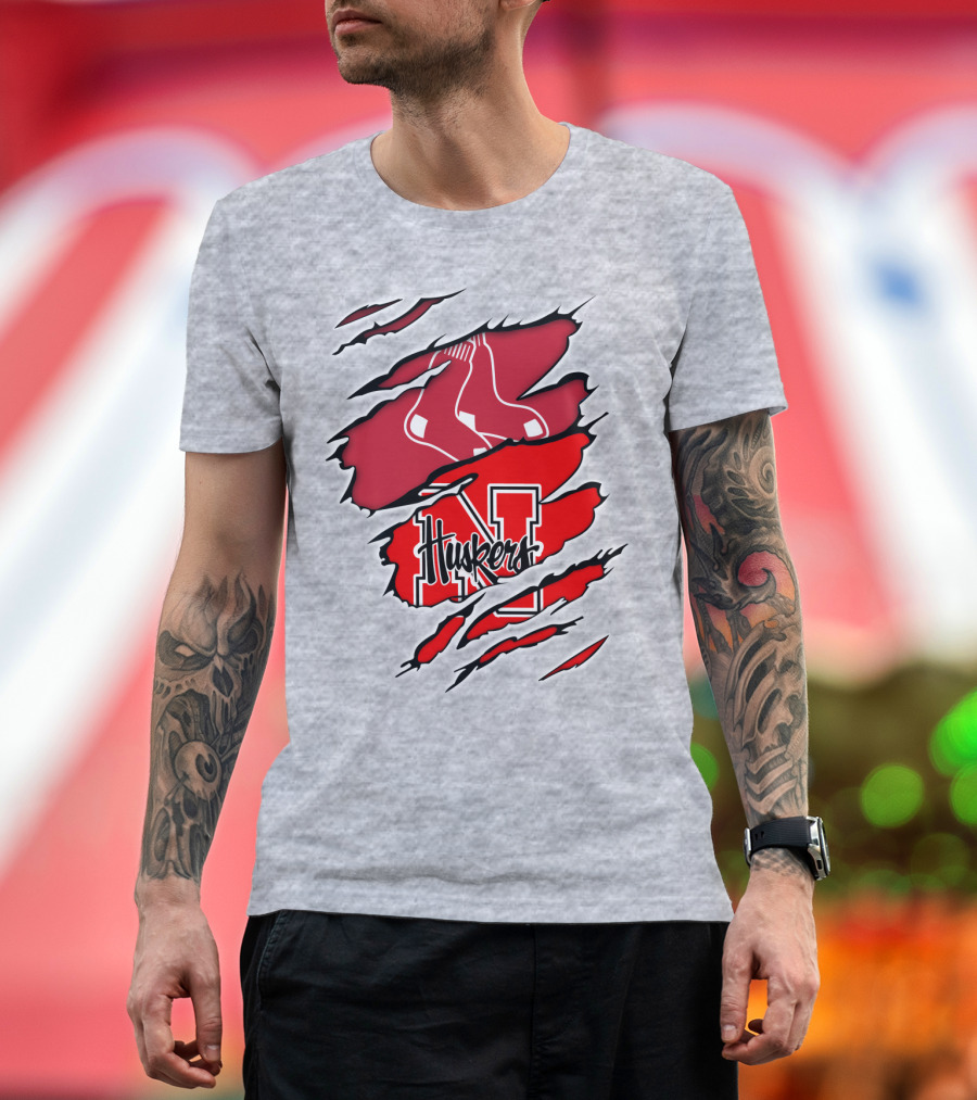 Huskers Red Sox Logo Mashup Nebraska N T-Shirt