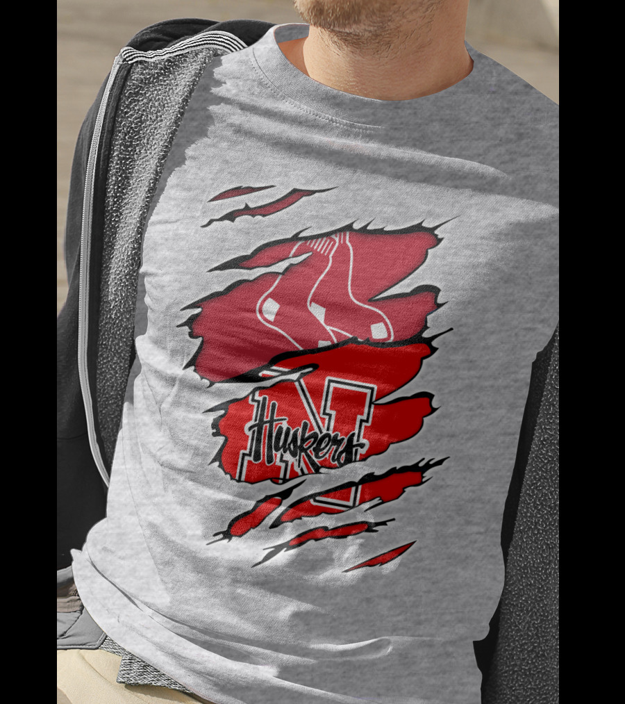 Huskers Red Sox Logo Mashup Nebraska N T-Shirt