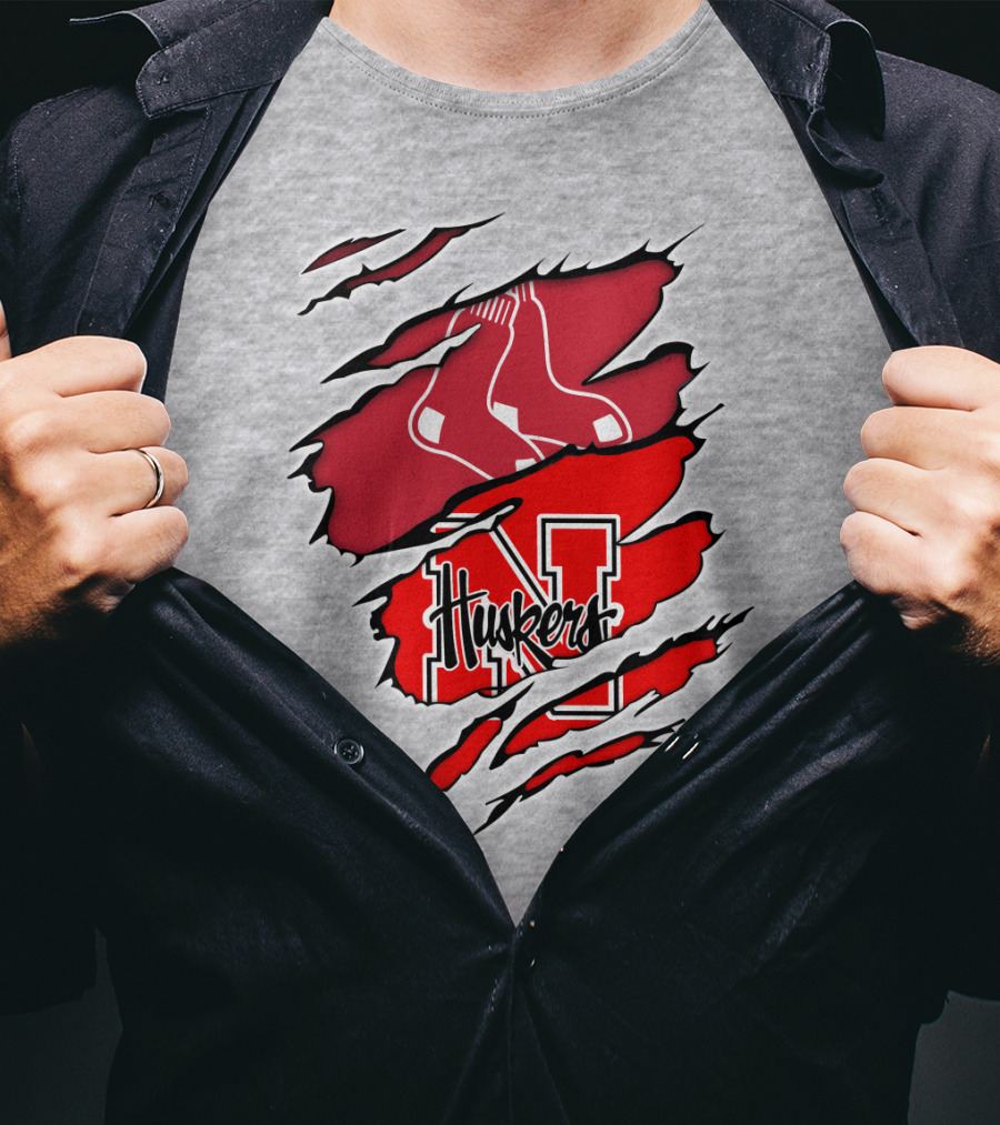 Huskers Red Sox Logo Mashup Nebraska N T-Shirt