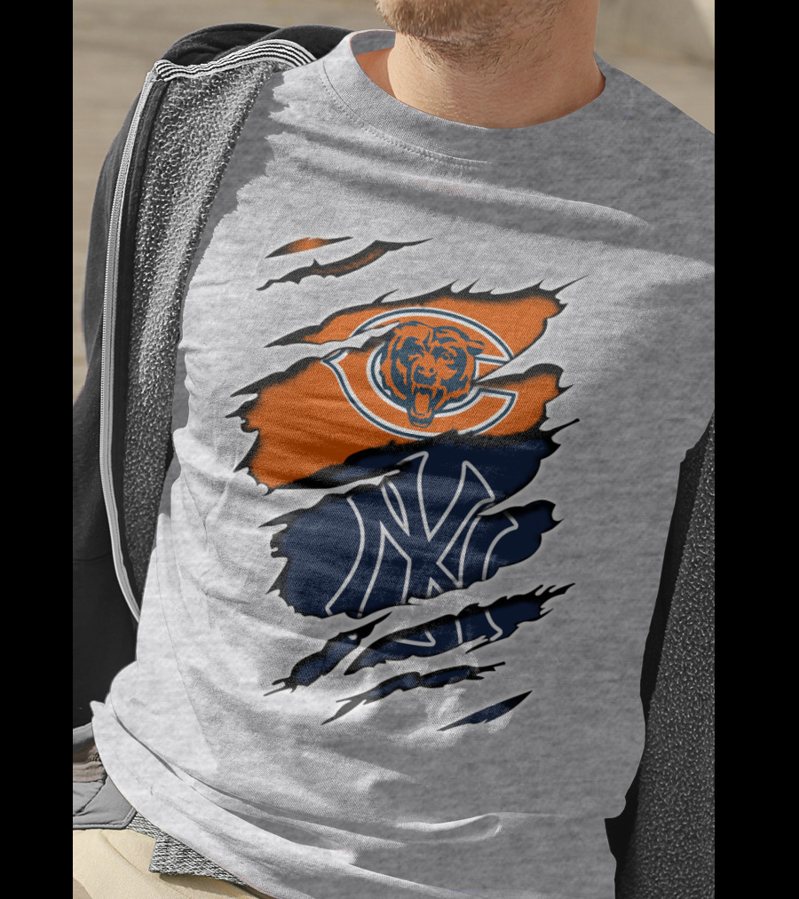 Bears Yankees Mashup Logo Rip T-Shirt