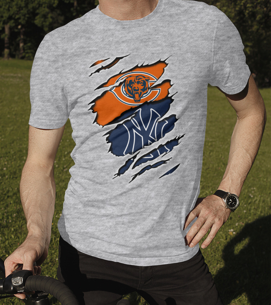 Bears Yankees Mashup Logo Rip T-Shirt