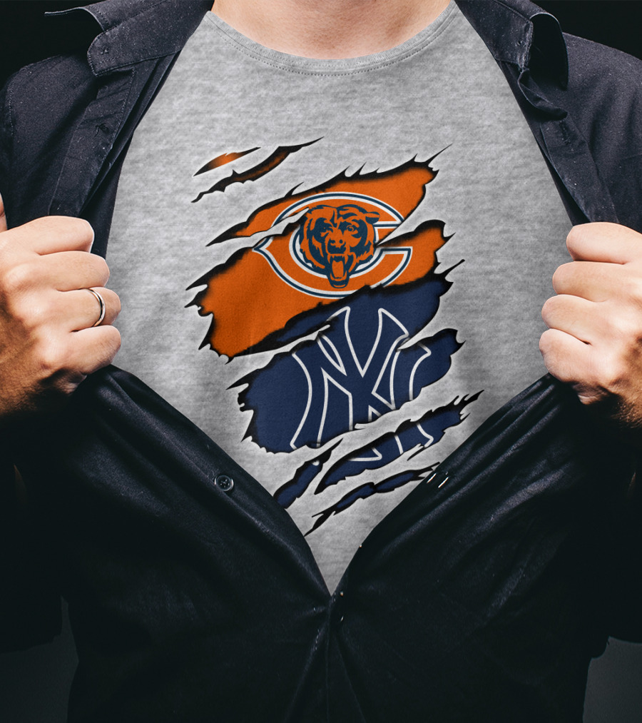 Bears Yankees Mashup Logo Rip T-Shirt