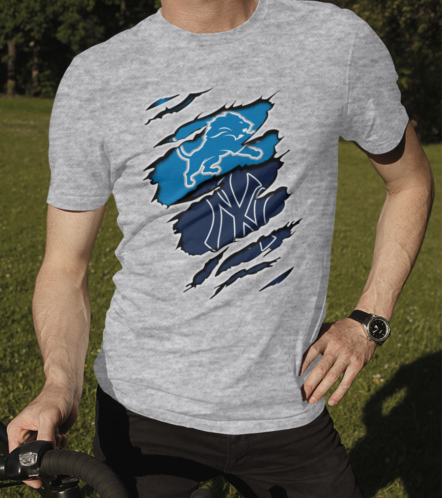 Detroit Lions And New York Yankees Ripped Claw T-Shirt