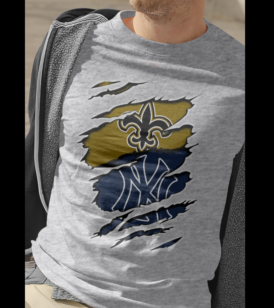 Saints New York Yankees Fleur-De-Lis Ny Pinstripes Logos T-Shirt