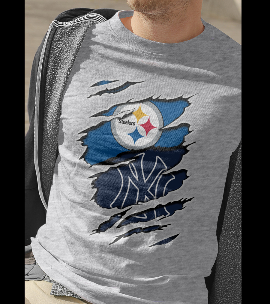 Steelers Yankees Logo Fusion Ripped Effect T-Shirt