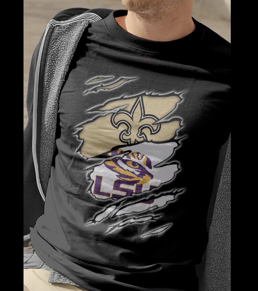 Saints Fleur-de-Lis And LSU Tigers Eye Logo Integration T-Shirt