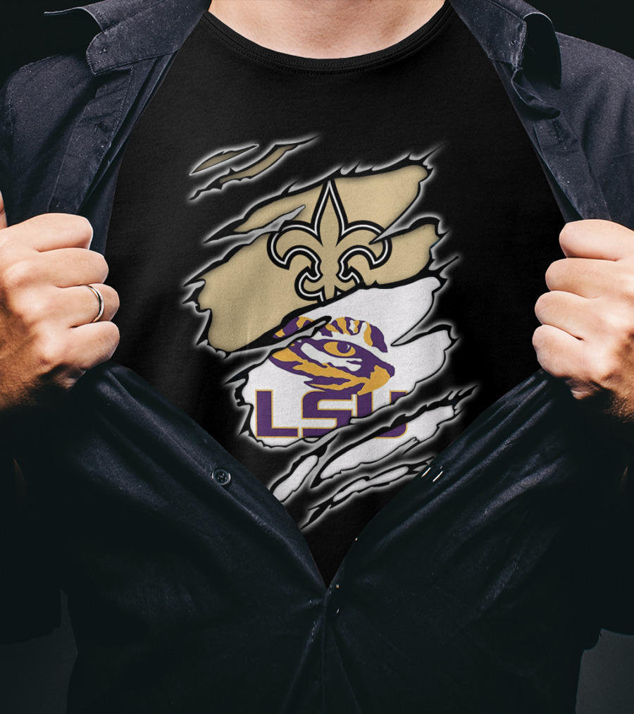 Saints Fleur-de-Lis And LSU Tigers Eye Logo Integration T-Shirt