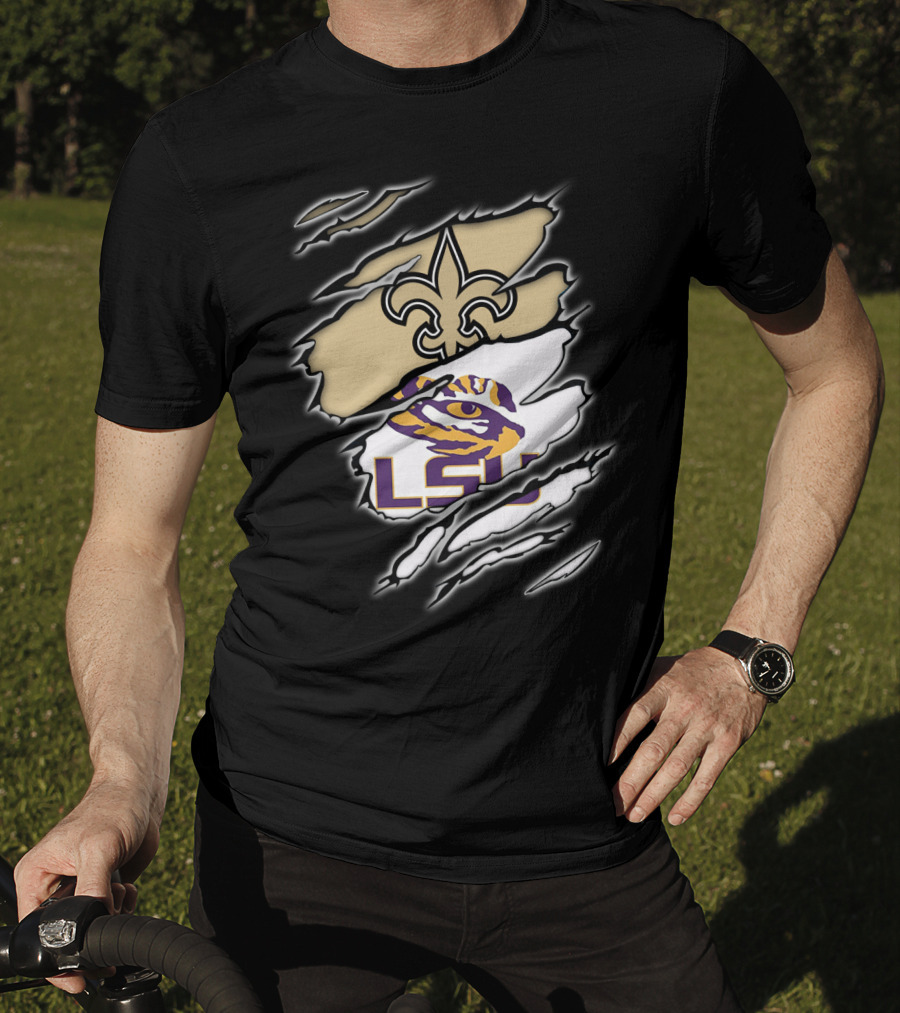 LSU Tigers And New Orleans Saints Fleur-de-Lis Torn T-Shirt