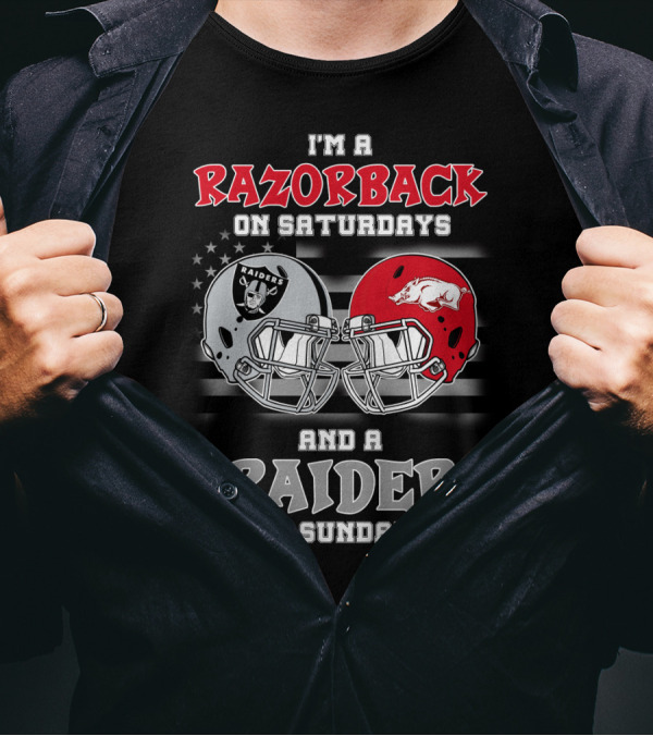 I'm A Razorback On Saturdays And A Raider On Sundays Razorbacks Raiders Helmet T-Shirt