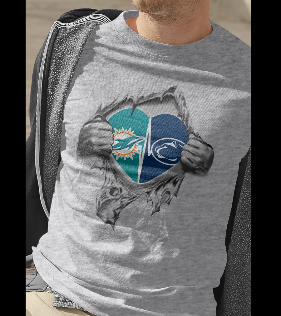 Dolphins Penn State Heart Torn Open T-Shirt