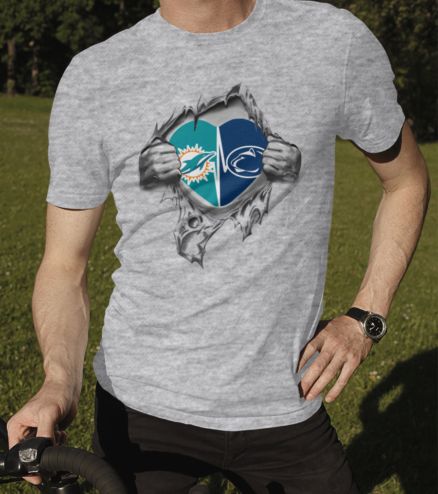 Dolphins Penn State Heart Torn Open T-Shirt