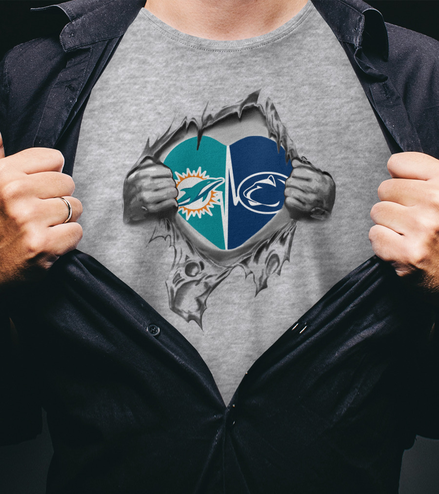 Dolphins Penn State Heart Torn Open T-Shirt