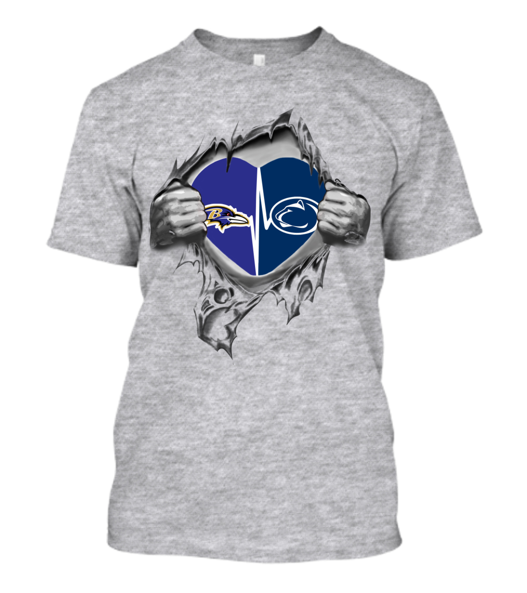 Baltimore Ravens Penn State Heart Rip T-Shirt
