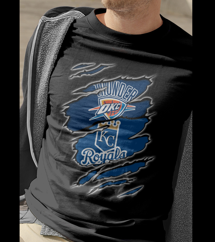 Oklahoma City Thunder KC Royals Emblem Mashup T-Shirt