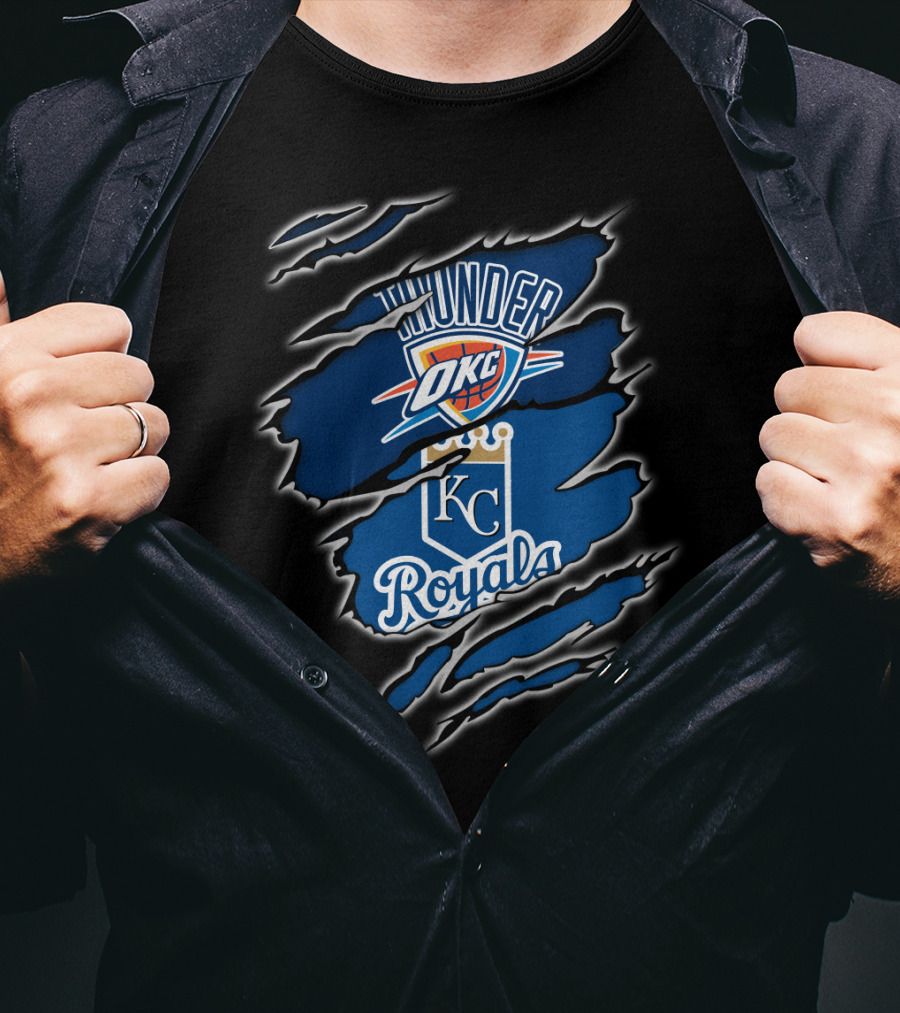 Oklahoma City Thunder KC Royals Emblem Mashup T-Shirt
