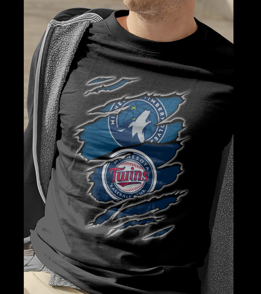 Minnesota Timberwolves Minnesota Twins Baseball Club Logo Claw Marks T-Shirt