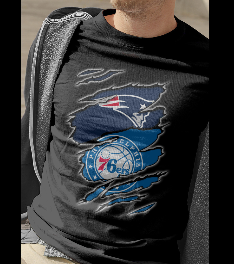 Patriots Philadelphia 76ers Logos Ripped T-Shirt