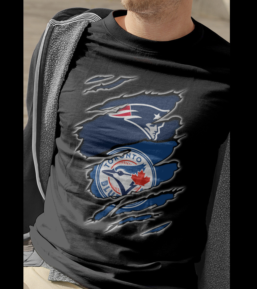 Patriots And Blue Jays Toronto Logo Fusion T-Shirt