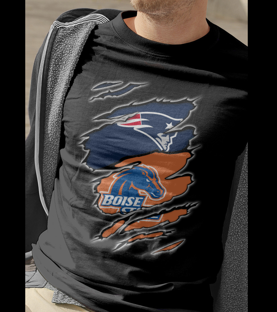 New England Patriots And Boise State Broncos Logo Mashup T-Shirt