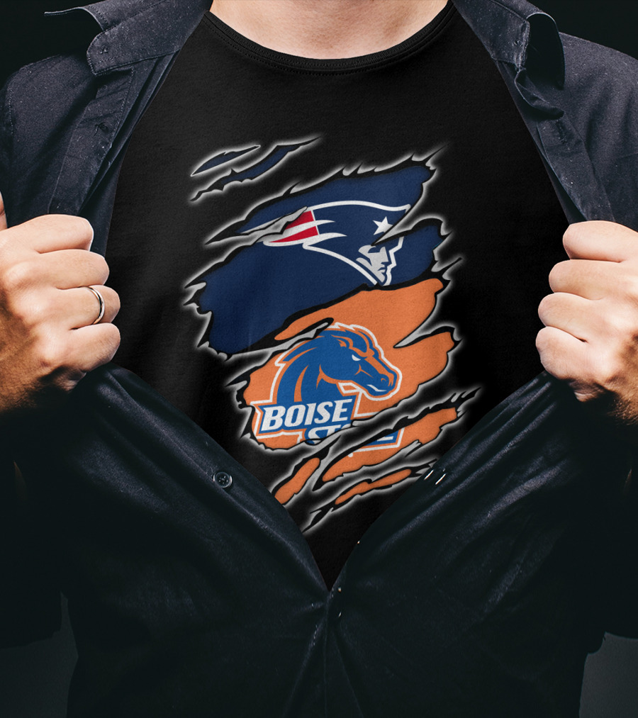 New England Patriots And Boise State Broncos Logo Mashup T-Shirt