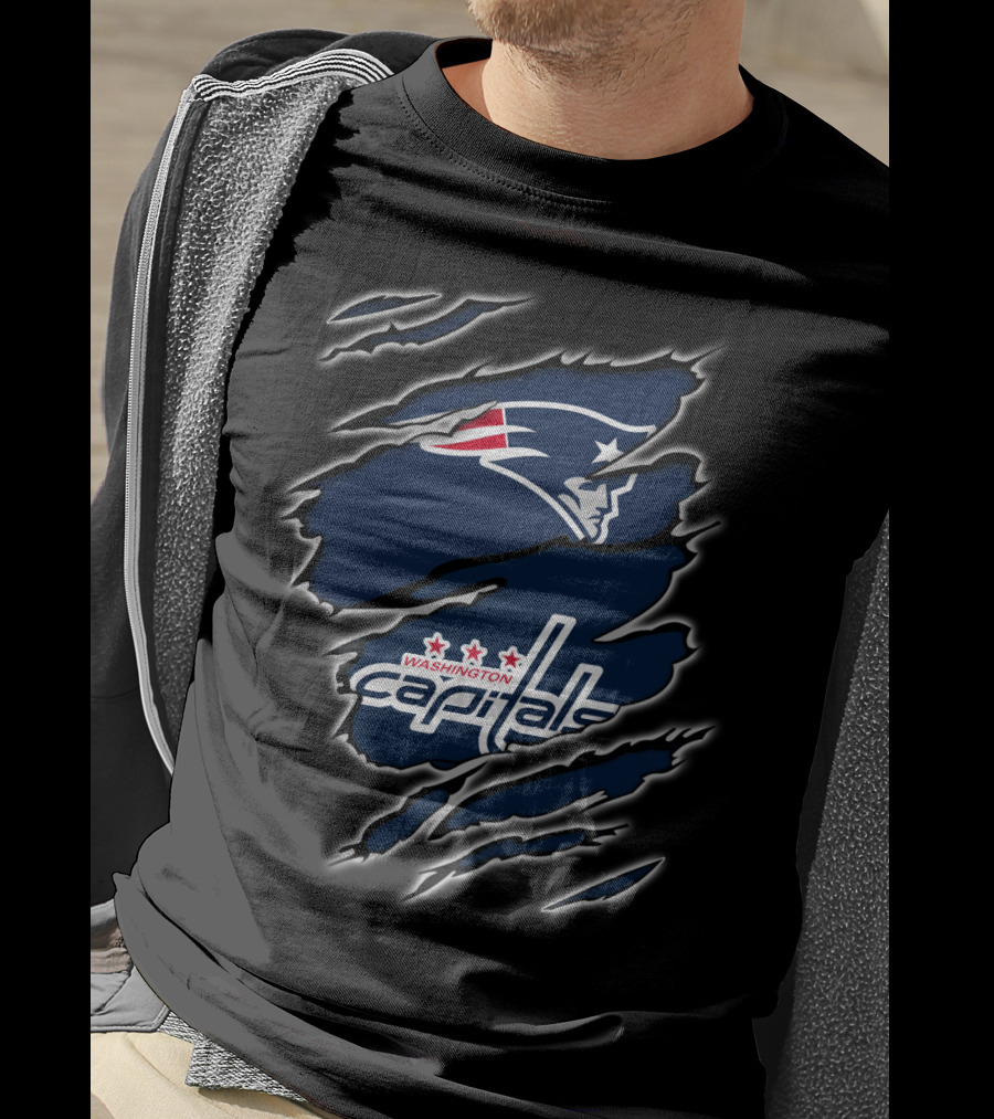 New England Patriots Washington Capitals Logo Collaboration T-Shirt