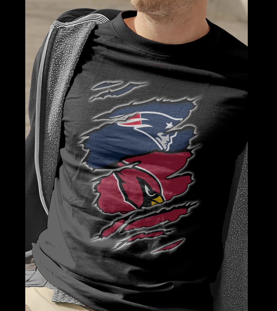 New England Patriots Arizona Cardinals Logos Ripped T-Shirt