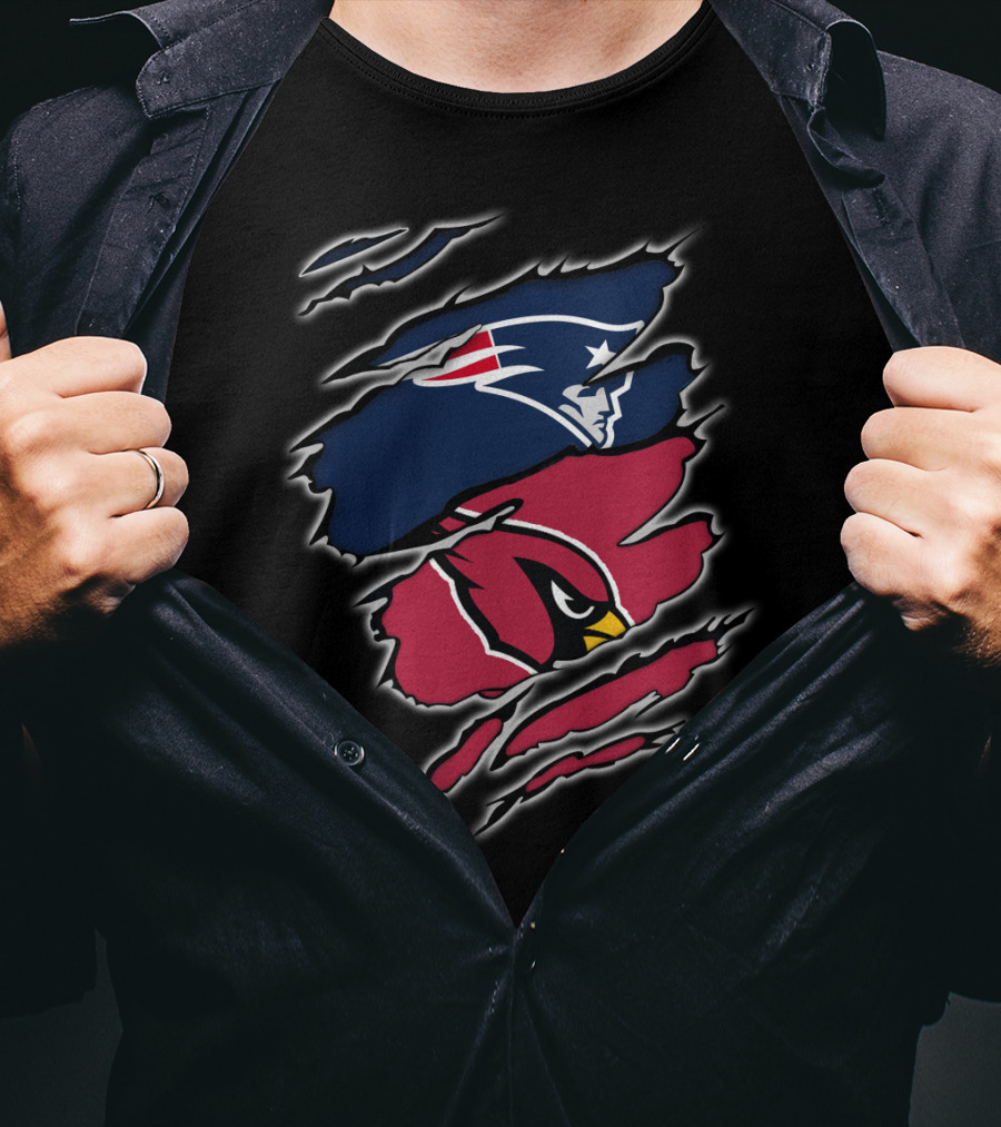 New England Patriots Arizona Cardinals Logos Ripped T-Shirt