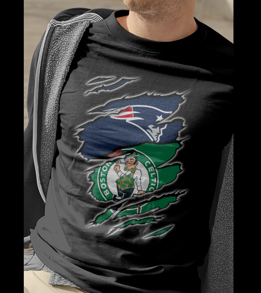 New England Patriots Boston Celtics Logo Mashup T-Shirt
