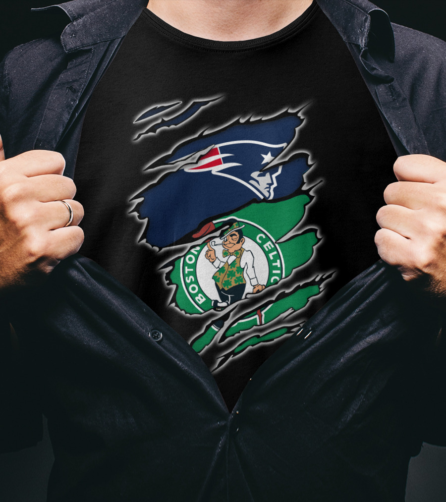 New England Patriots Boston Celtics Logo Mashup T-Shirt