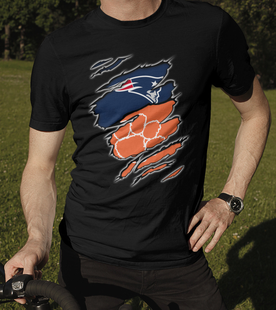 New England Patriots And Clemson Tigers Logo Combo T-Shirt