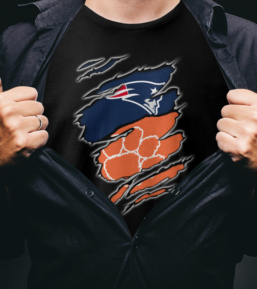 New England Patriots And Clemson Tigers Logo Combo T-Shirt