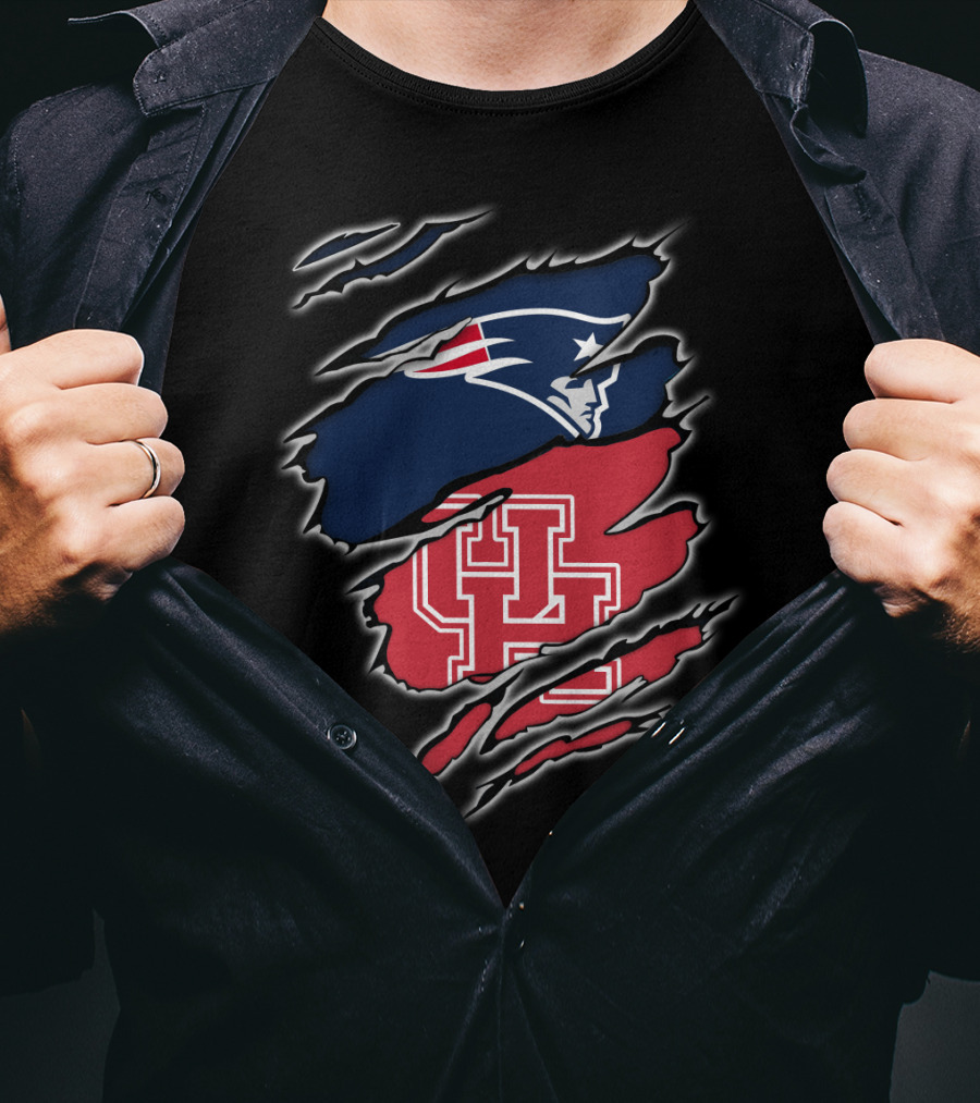 Patriots And Houston Cougars Logo Fusion T-Shirt