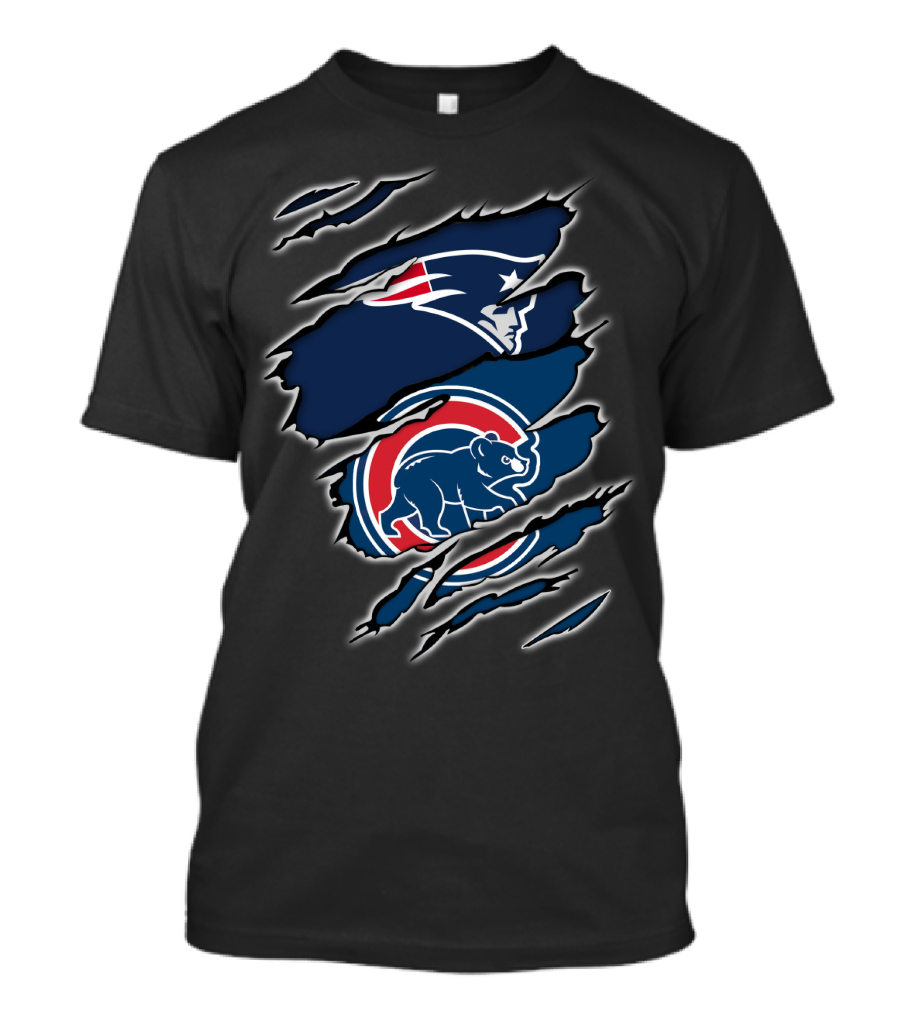 Patriots And Cubs Logos Combined In Claw Mark T-Shirt