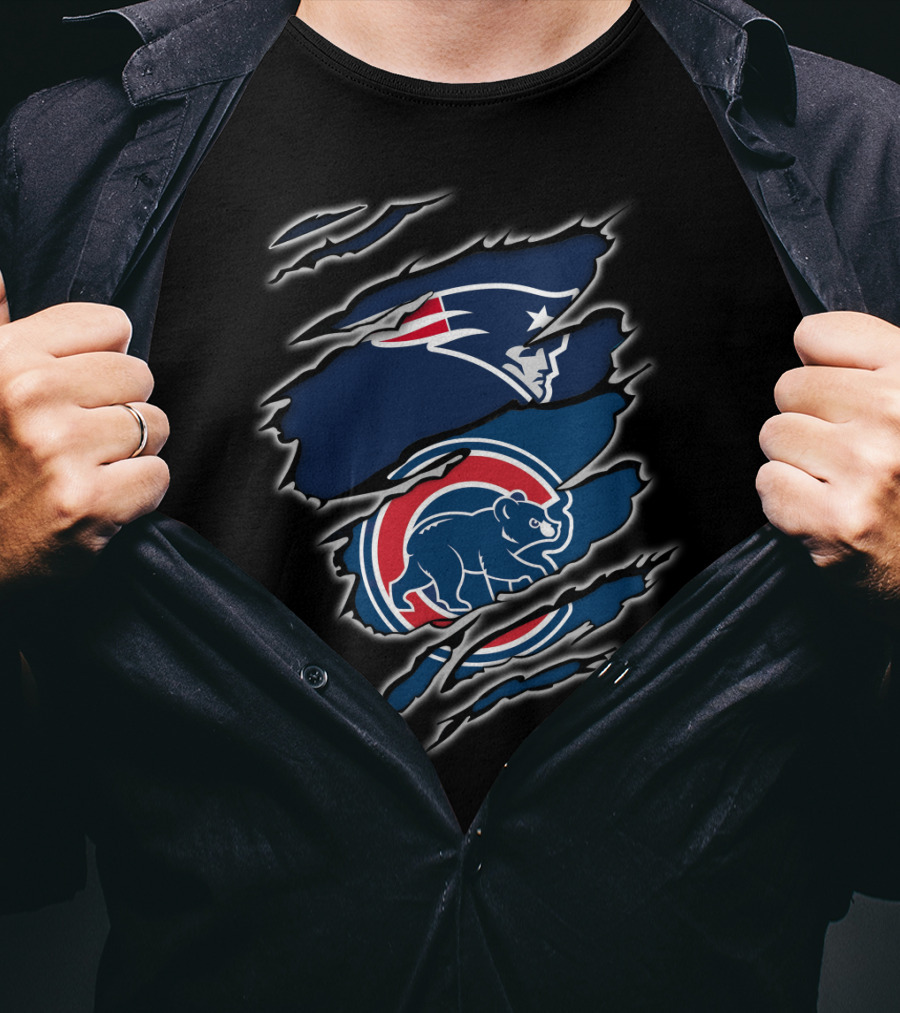 Patriots And Cubs Logos Combined In Claw Mark T-Shirt