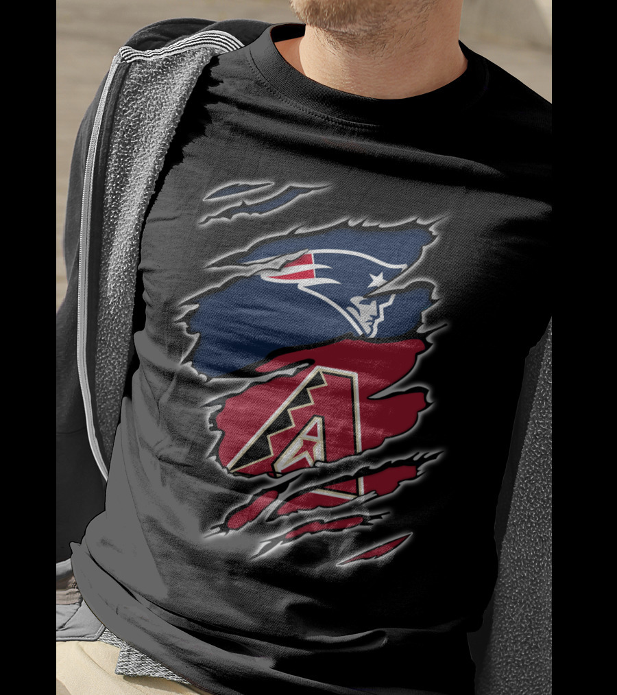 Patriots New England Football Meets Arizona Diamondbacks Baseball Fan Logo Crossover T-Shirt