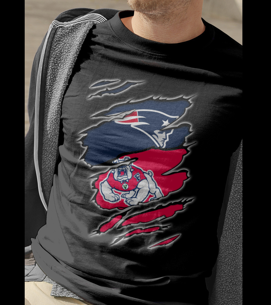 New England Patriots And Fresno State Bulldogs Torn T-Shirt