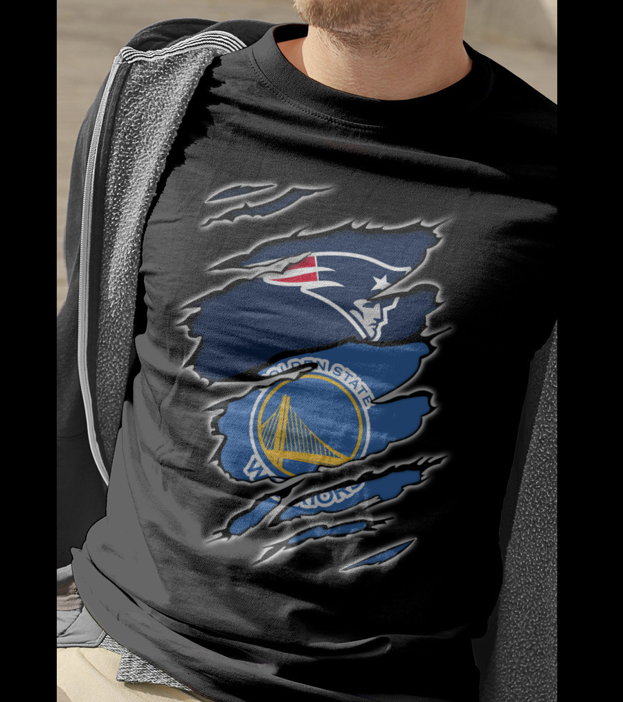 New England Patriots Golden State Warriors Fan Collaboration T-Shirt
