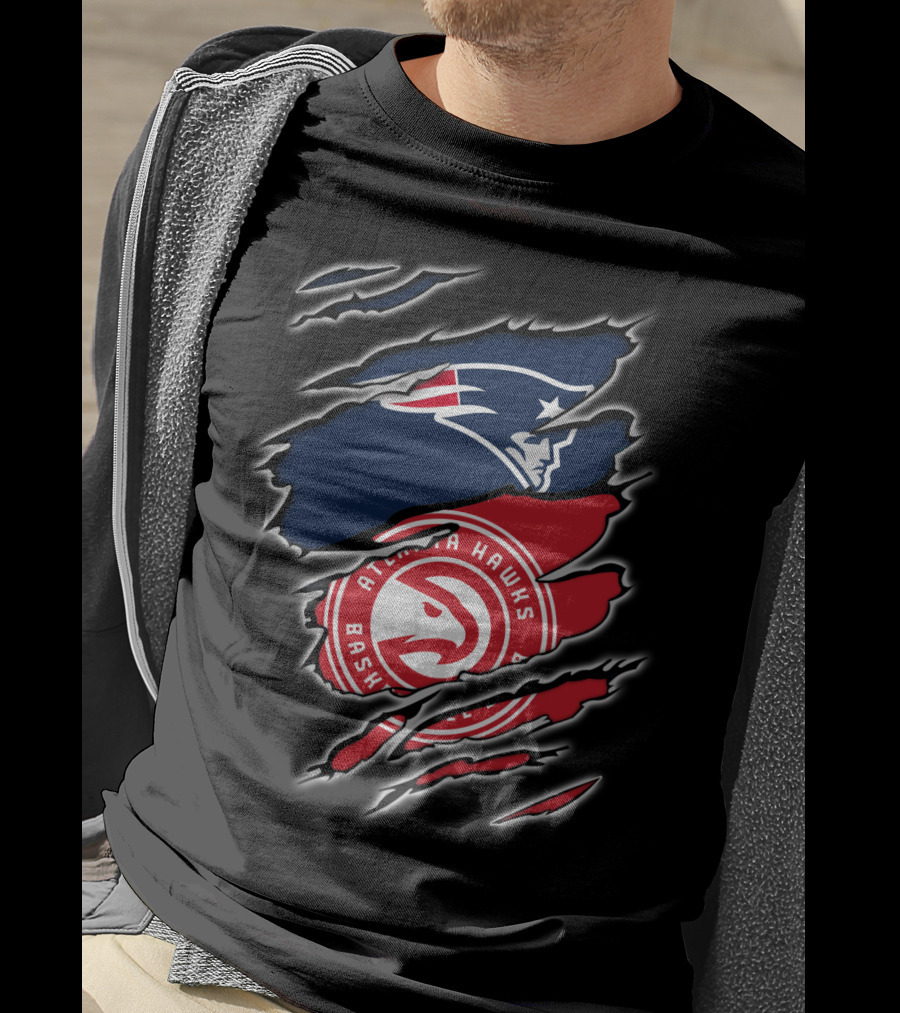 New England Patriots Atlanta Hawks Logo Mashup T-Shirt