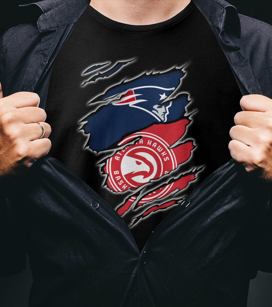 New England Patriots Atlanta Hawks Logo Mashup T-Shirt