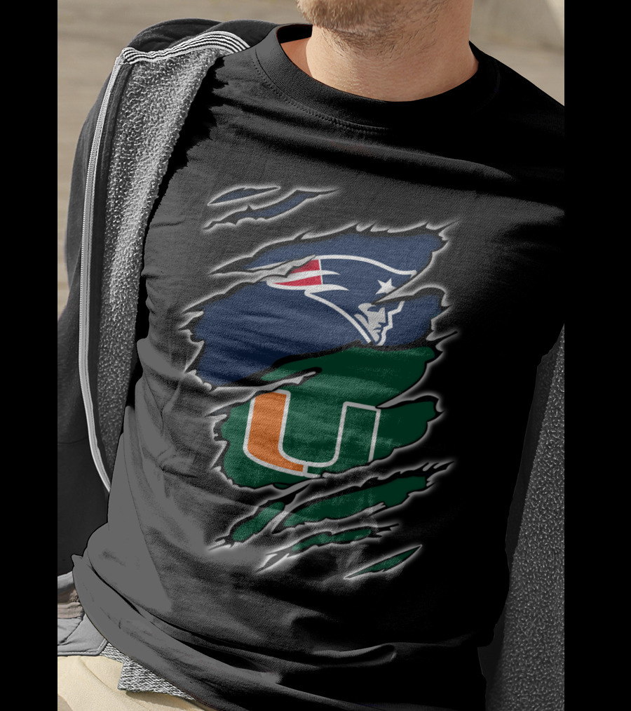 New England Patriots Miami Hurricanes Claw Marks T-Shirt