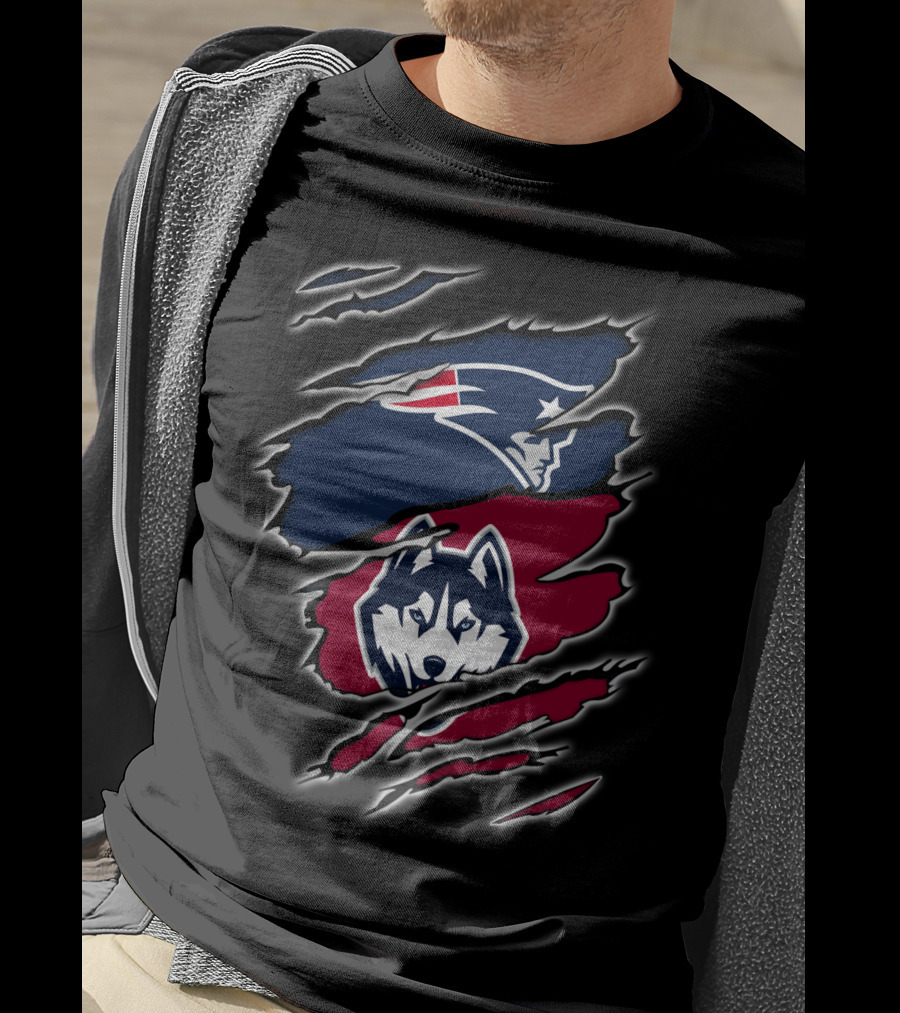 Patriots And Huskies Fused Logo Claw Slashes T-Shirt