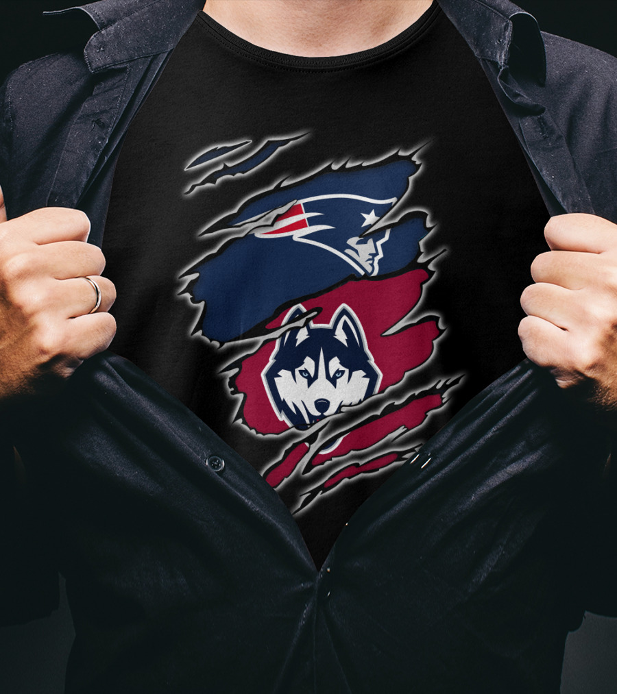 Patriots And Huskies Fused Logo Claw Slashes T-Shirt